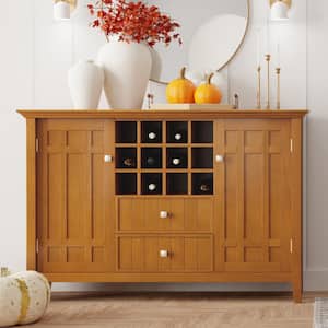 Bedford Light Golden Brown SOLID WOOD and Pine 54 in. x 17 in. Rectangle Transitional Sideboard Buffet and Wine Rack