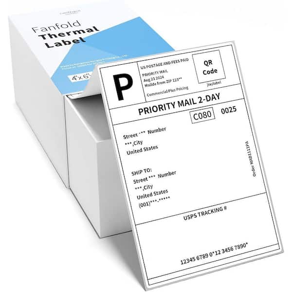 4 x 6 in. Thermal Shipping Label Stickers for Thermal Printer USPS UPS Fanfold White 500 Labels Per Stack