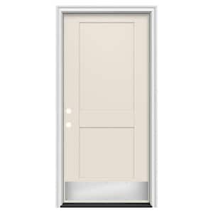 36 in. x 80 in. 2 Panel Flat Right-Hand/Inswing Primed Steel Prehung Front Door w/Brickmould, ADA Accessible