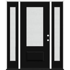 Legacy 64 in. x 80 in. 3/4 Lite Rain Glass LHIS Primed Black Finish Fiberglass Prehung Front Door with dB 12 in. SL