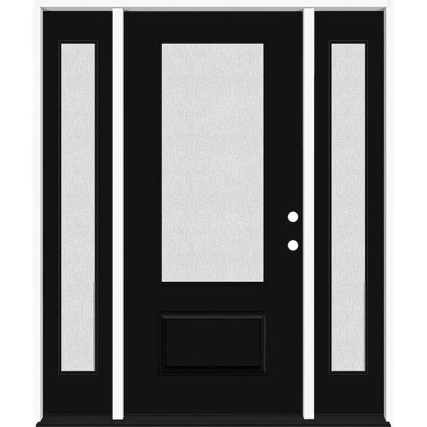Steves & Sons Legacy 64 in. x 80 in. 3/4-Lite Rain Glass LHIS Black Finish Fiberglass Prehung Front Door with dB 12 in. SL