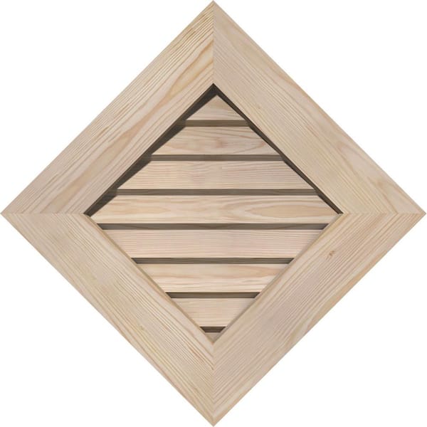 Ekena Millwork 26.375" x 26.375" Diamond Unfinished Smooth Pine Wood Paintable Gable Louver Vent Decorative