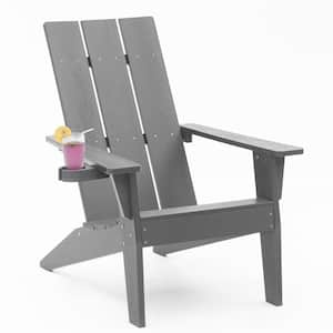 Oversize Modern Grey Plastic Outdoor Patio Adirondack Chair with Cup Holder