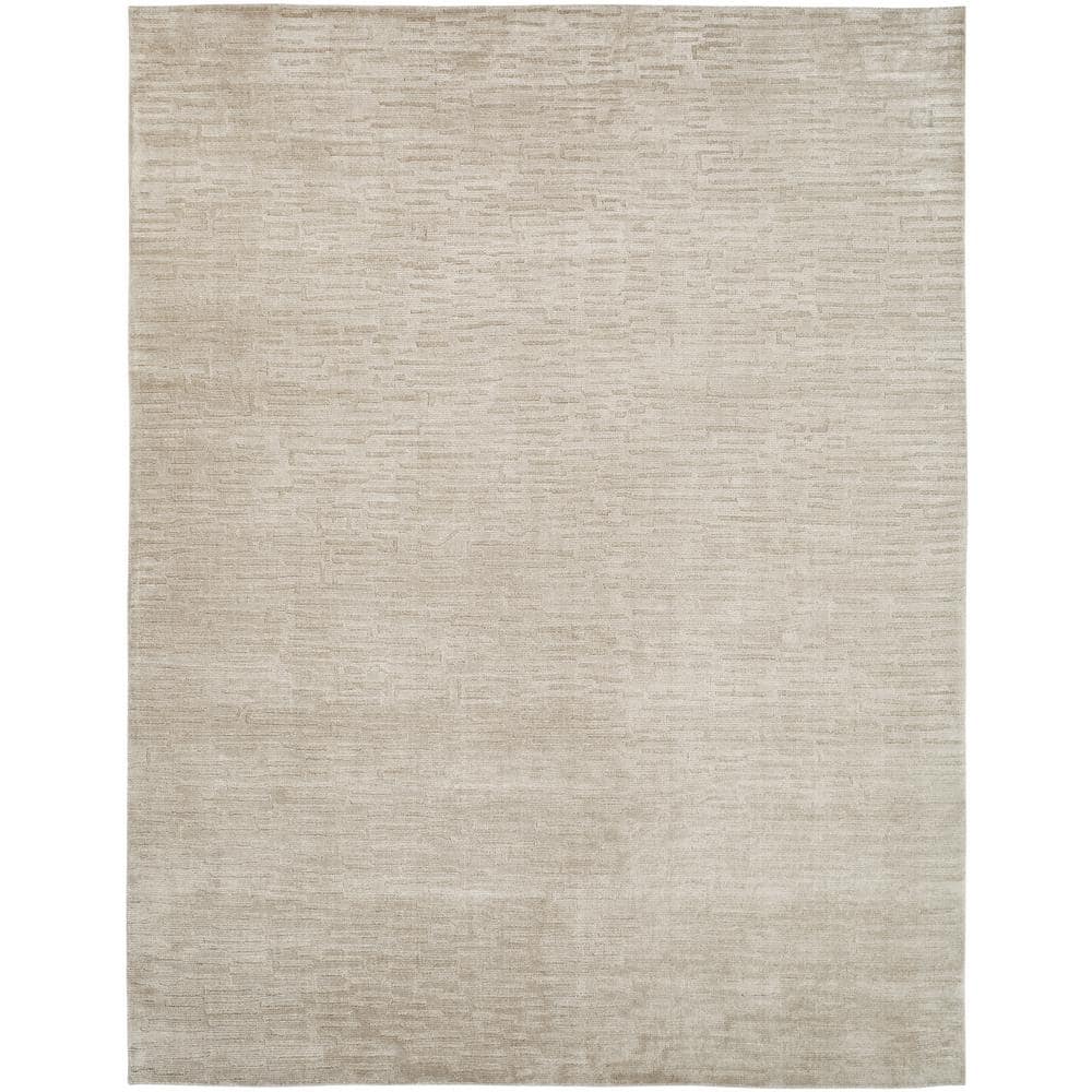 Handmade Beige Linen Wool and Viscose Area Rug 4' x 6'