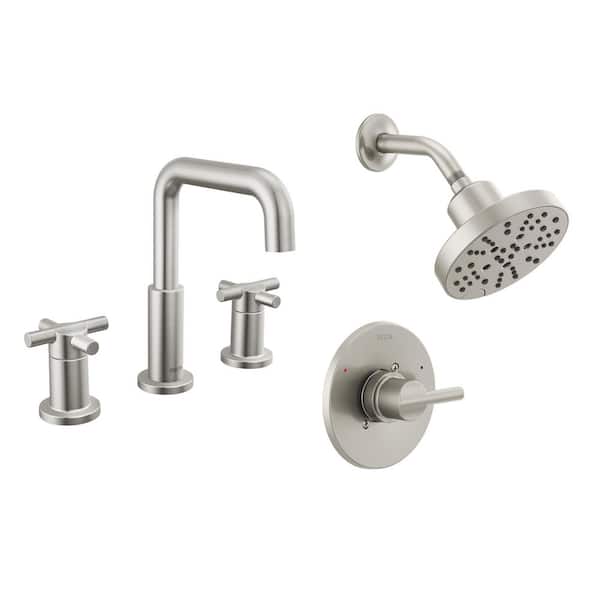 Nicoli 5-Spray Shower Faucet with 8 in. Widespread Double Handle Bathroom Faucet in Stainless