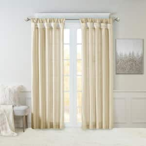 Natalie Champagne Solid Polyester 50 in. W x 84 in. L Room Darkening Twisted Tab Curtain with Lining