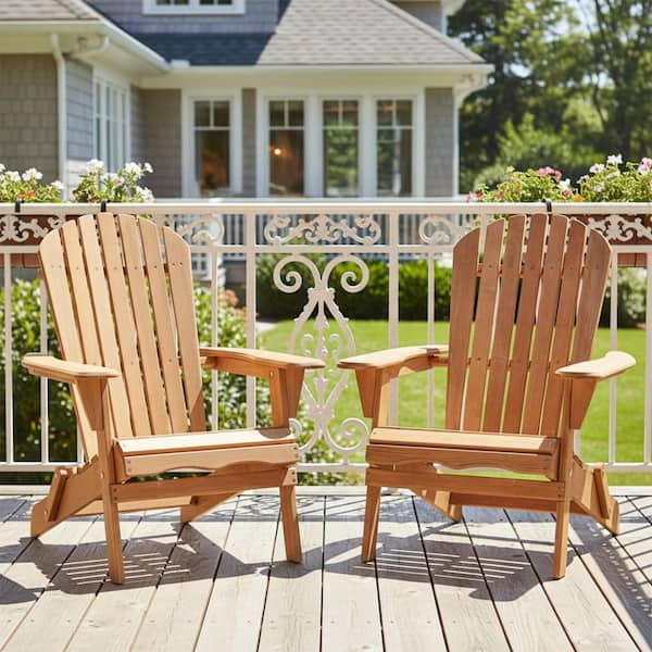 Gabriel Patio Outdoor Light Brown Folding Solid Wood Adirondack Chairs (2-Pack)