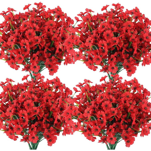 14 in. Red Outdoor Artificial Flowers UV Resistant Faux Plants for Garden Decor