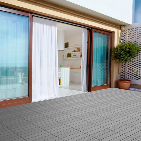 Interlocking Patio Deck Tiles, HSUNNS Set of 10 Outdoor Wood Floor Tiles  for Garden Patio Deck, 12 x 12 Wood Garage Flooring Tiles, Outdoor and  Indoor, Brown, A6898 