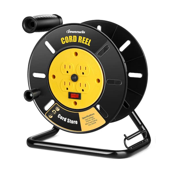 Heavy Duty Hand Wind 100 ft. 14/3,16/3 Gauge 10Amp Retractable Extension Cord Reel with 4-Grounded Outlets