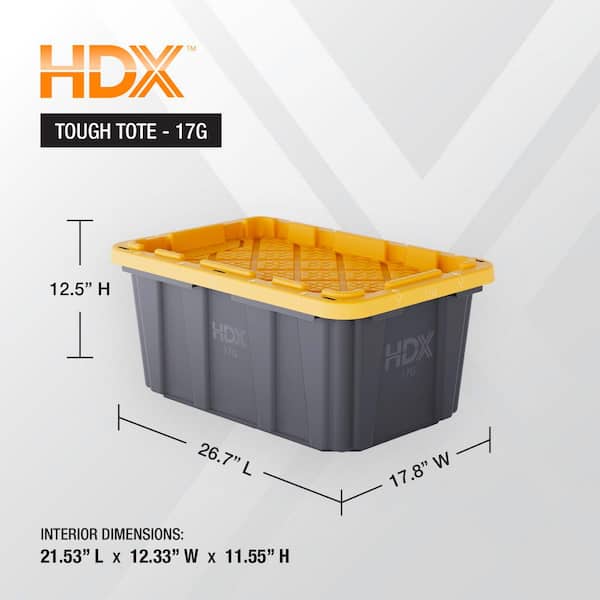 HDX 17 Gal. Tough Storage Tote in Black with Yellow Lid 999-17G