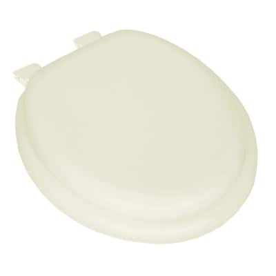 Deluxe Soft Seat with Wood Cores Round Closed Front Toilet Seat with Cover and Adjustable QuicKlean Hinge in Bone