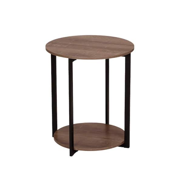 HOUSEHOLD ESSENTIALS Gray Tone Round Double Tier End Table