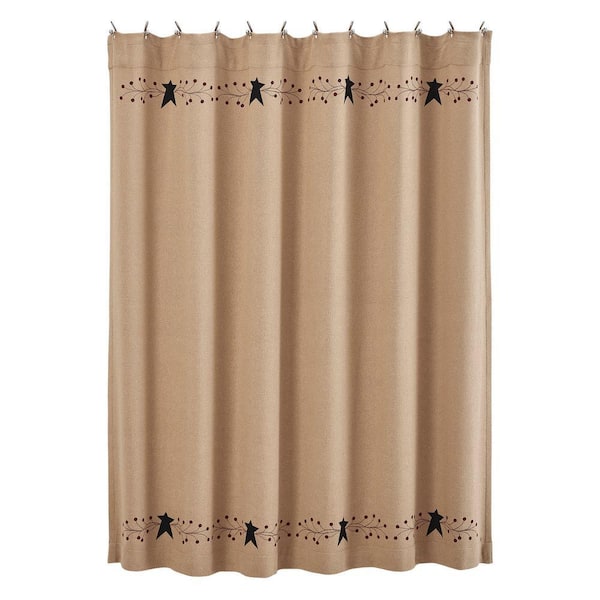 Pip Vine Star 72 in. W x 72 in. L Cotton Blend Shower Curtain in Natural Country Black Burgundy