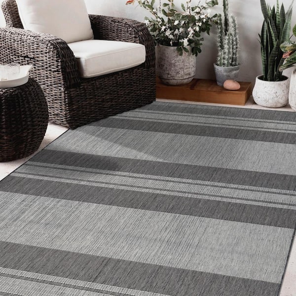 Foss Unbound Smoke Gray Ribbed 6 ft. x 8 ft. Indoor/Outdoor Area