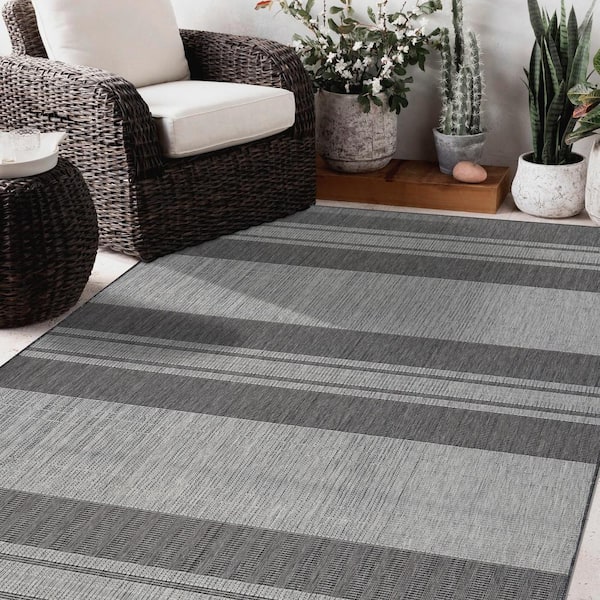 Amer Rugs Maryland 7 ft. X 10 ft. Silver Striped Area Rug