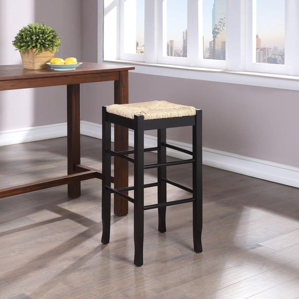 Elegant Rush Sea Grass 29" Backless Black Hardwood Stool