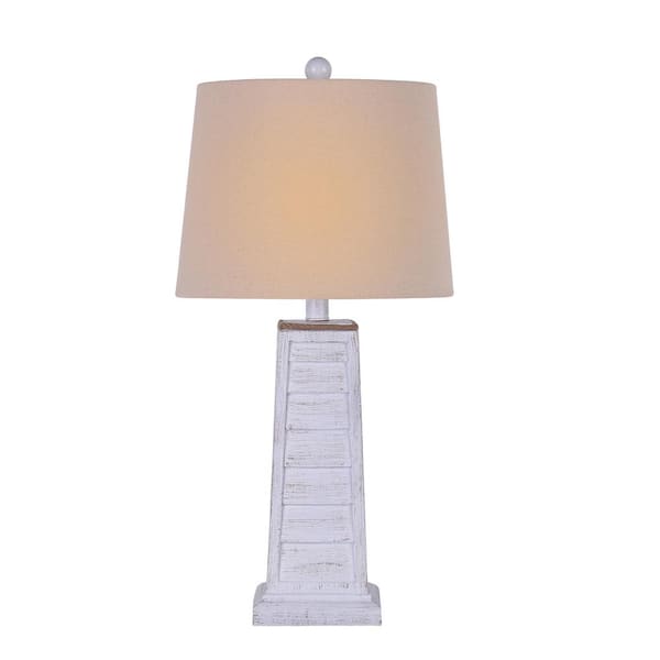 Unbranded 25 in. Antique White Louvered Shutter Table Lamp with Rope Trim and Decorator Shade