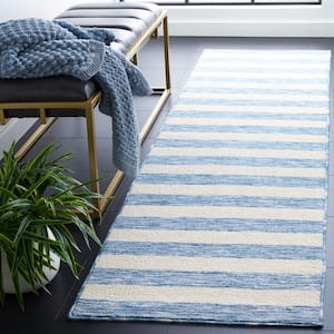 Easy Care Light Blue/Ivory 2 ft. x 6 ft. Machine Washable Striped Abstract Runner Rug