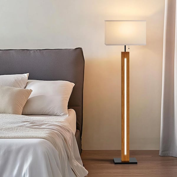 Rottogoon 59 in. Farmhouse Wooden Floor Lamp built-in LED beads,3