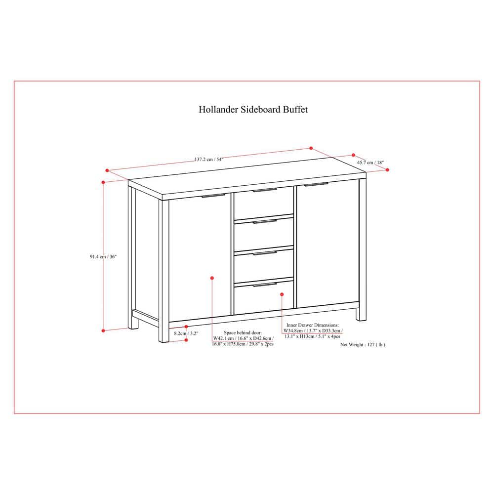Hollander Medium Saddle Brown Solid Wood Sideboard Buffet
