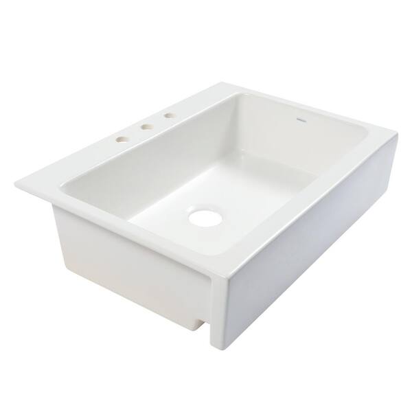 SINKOLOGY Josephine Quick-Fit Drop-in Farmhouse Fireclay 33.85 in. 3-Hole Single Bowl Kitchen Sink in Snow Day Matte White