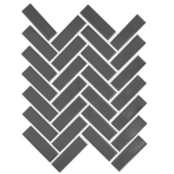 Restore Charcoal Gray Glossy 9 in. x 12 in. Glazed Ceramic Herringbone Mosaic Tile (6 sq. ft./Case)