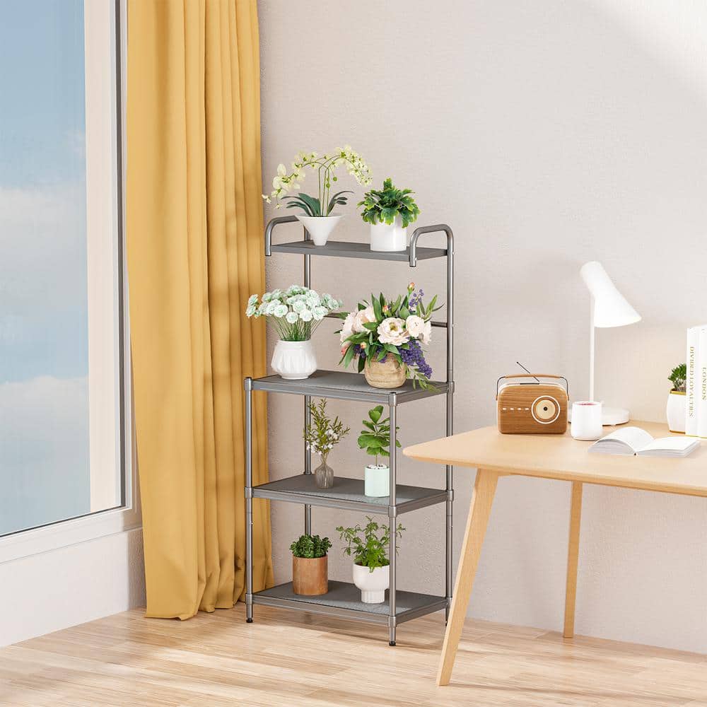 4-Tier Gray Kitchen Microwave Storage Rack with Metal Shelves