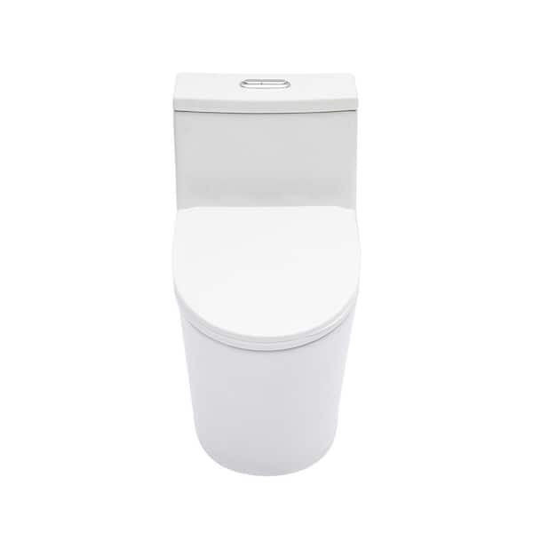 Elongated Dual Flush 1.24/1.43 GPF 12-inch Rough-In Ceramic One Piece Toilet with Soft Clsoing Seat in White
