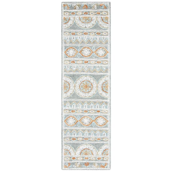 SAFAVIEH Blossom Gray/Ivory 2 ft. x 14 ft. Floral Border Runner Rug