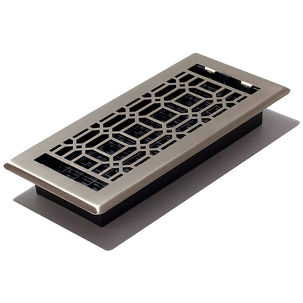 Nickel Plated Rectangular Floor Register with Gothic Design