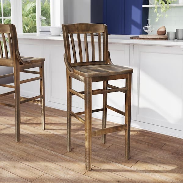 Hercules 29.5 in School House Back Antique Copper Wood Restaurant Bar Stool with Wood Seat