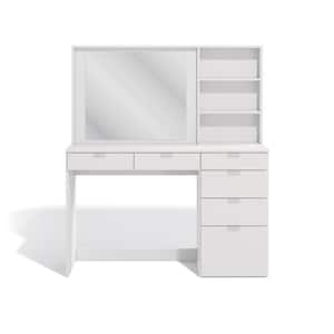 Julie 6-Drawer White Vanity with Mirror 54.33 in. H x 47.25 in. W x 17.7 in. D