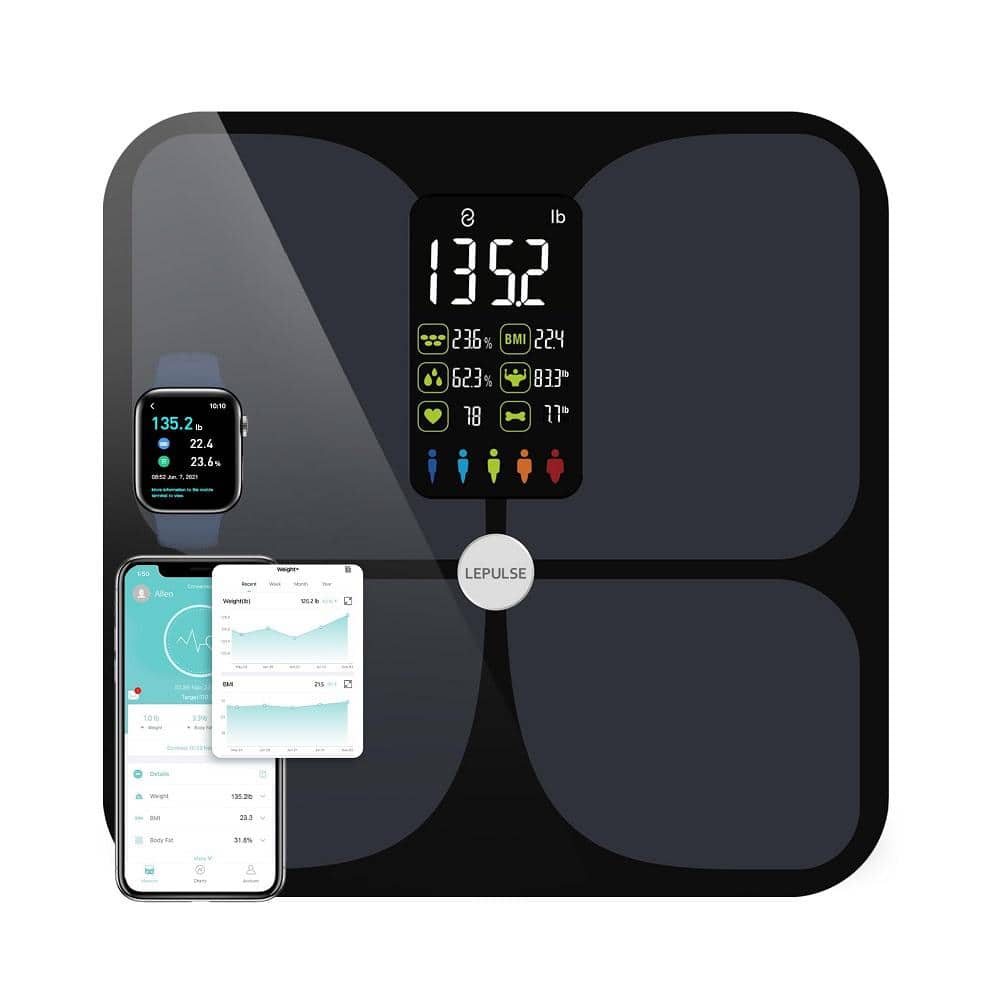 Large Display Digital Bathroom Scale with App in Black