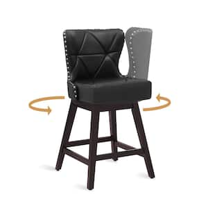 Zola 26 in. Black Wood Frame Faux Leather Upholstered Swivel Bar Stool (Set of 1)