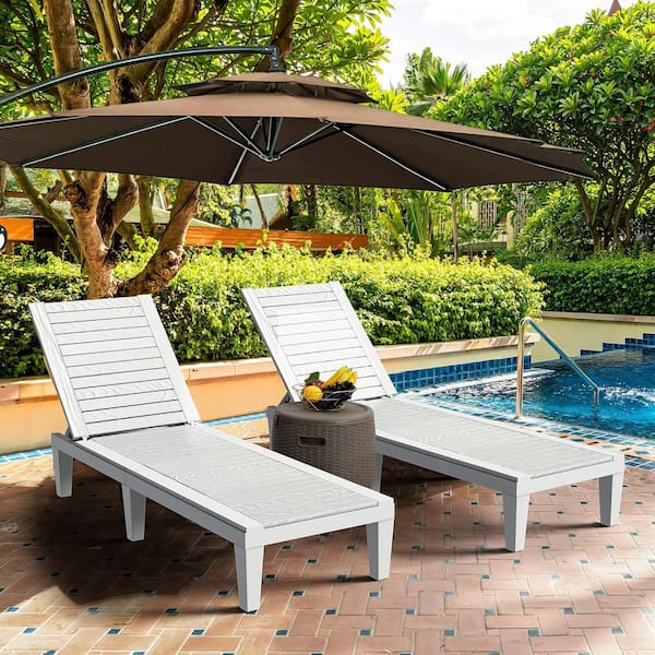 Unbranded Grayish-white 2-Piece Plastic Outdoor Chaise Lounge with Adjustable Backrest