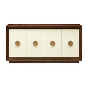 Shelburne Walnut Cream and Gold Wood Top 63 in. Credenza with 4-Doors Fits TV's up to 55 in.