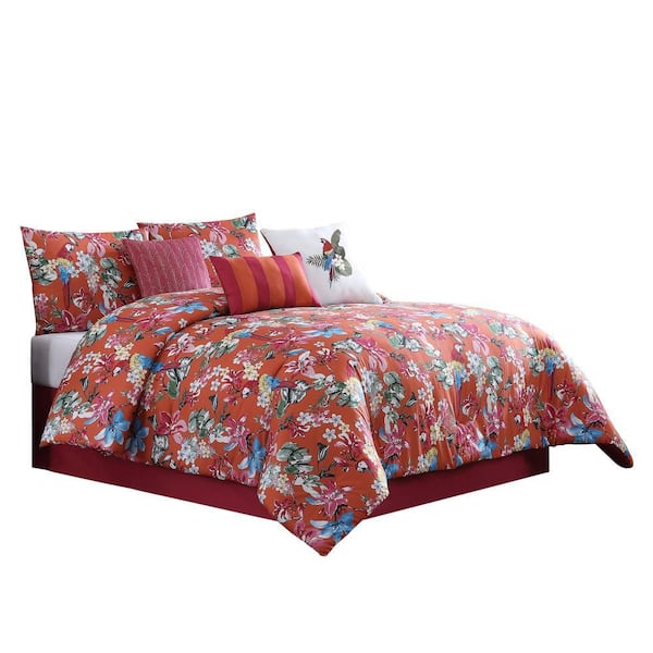 Benjara 7-Piece Multicolor Floral Microfiber Queen Comforter Set