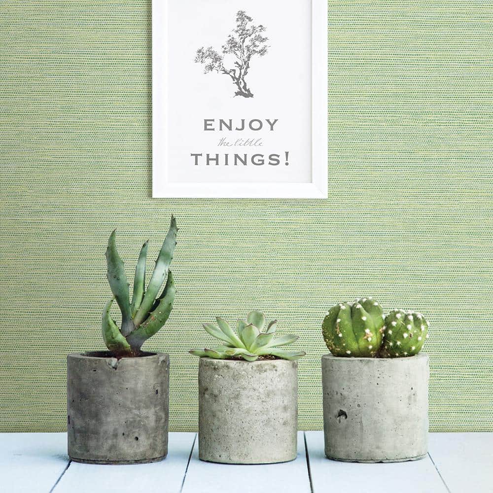 Agave Green Faux Grasscloth Non-Pasted Washable Wallpaper