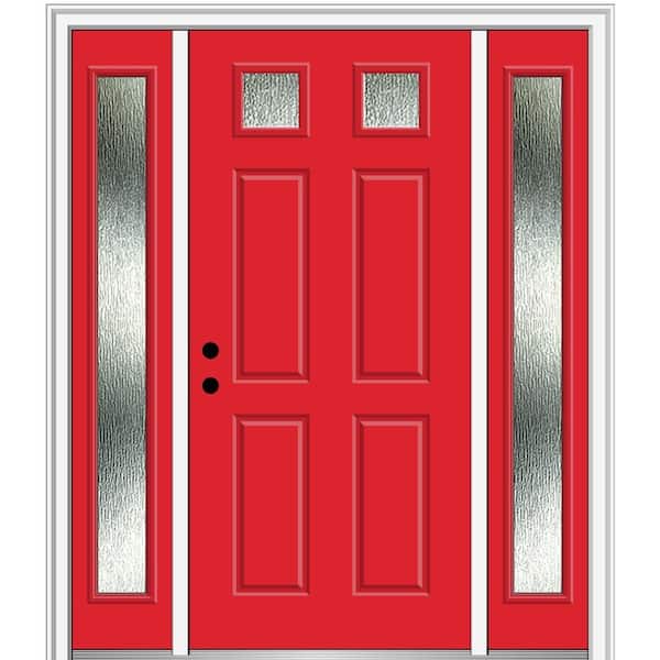 MMI DOOR 64 in. x 80 in. Right-Hand Inswing Rain Glass Red Saffron Fiberglass Prehung Front Door on 4-9/16 in. Frame