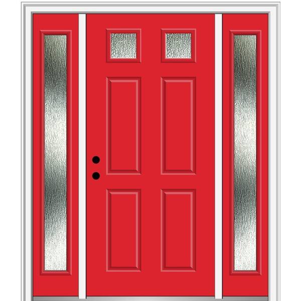 MMI Door 60 in. x 80 in. Right-Hand Inswing Rain Glass Red Saffron Fiberglass Prehung Front Door on 6-9/16 in. Frame