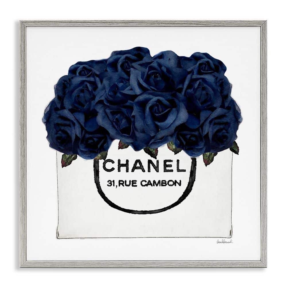 Trendy Chic Navy Blue Roses by Amanda Greenwood Gray Framed Giclee Art Print Nature 24 in. x 24 in. price history on PriceWatchPro