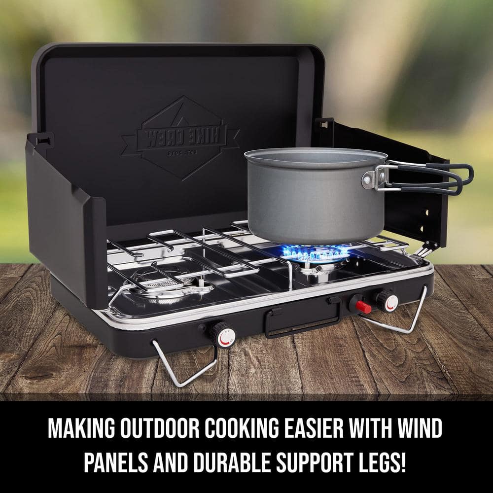 Black Portable Propane Gas 2-Burner Camping Stove