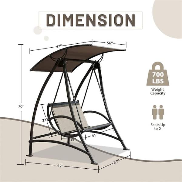 2-Person Metal Patio Swing with Adjustable Canopy，Dark Brown