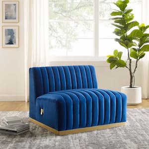 Conjure 36 in. Navy Channel Tufted Performance Velvet 1-Piece Armless Chair