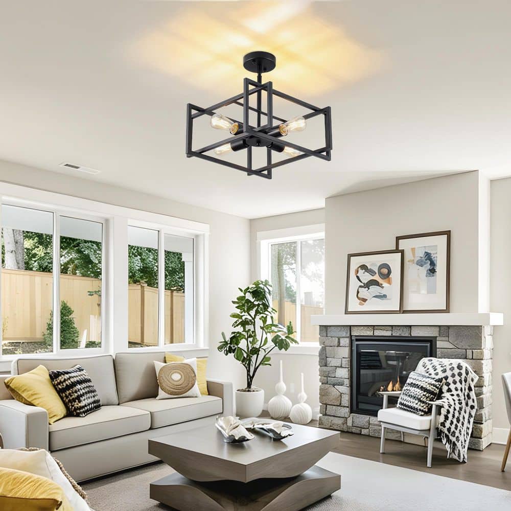 11.8 in. Close-to-Ceiling Square Matte Black 4-E26 Semi-Flush Mount for Kitchen 1-Pieces without Bulb price history on PriceWatchPro