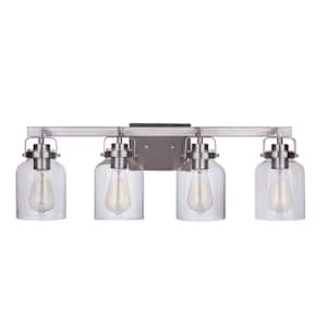 Foxwood 28.88 in. 4-Light Brushed Polished Nickel Finish Vanity Light with Clear Glass