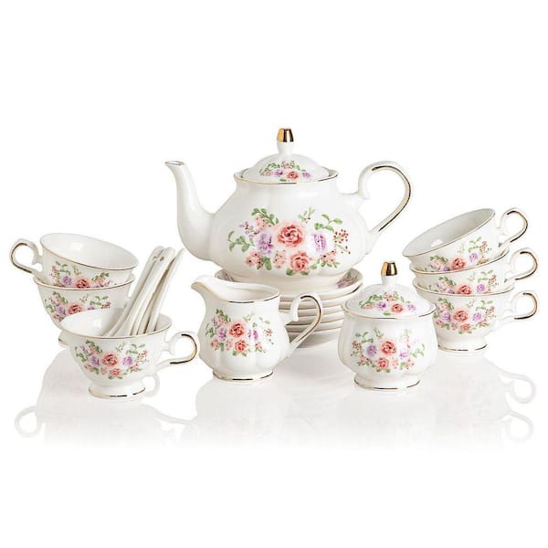 LAIFUCAM Cookware Set 22-Piece Vintage Floral Porcelain Tea Set