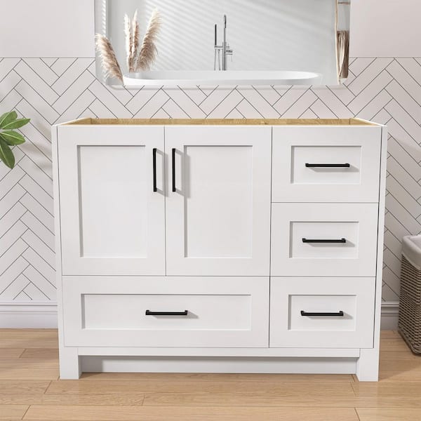 Wina 42 in. White Bath Vanity Cabinet without Top Solid Wood Bathroom Cabinet Dovetail Soft-Closing Drawers Assembled