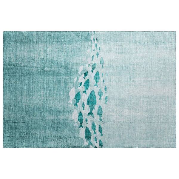 Dream Shag Premium Machine Washable Abstract ADS627 Teal 2 ft. x 3 ft. Accent Rug